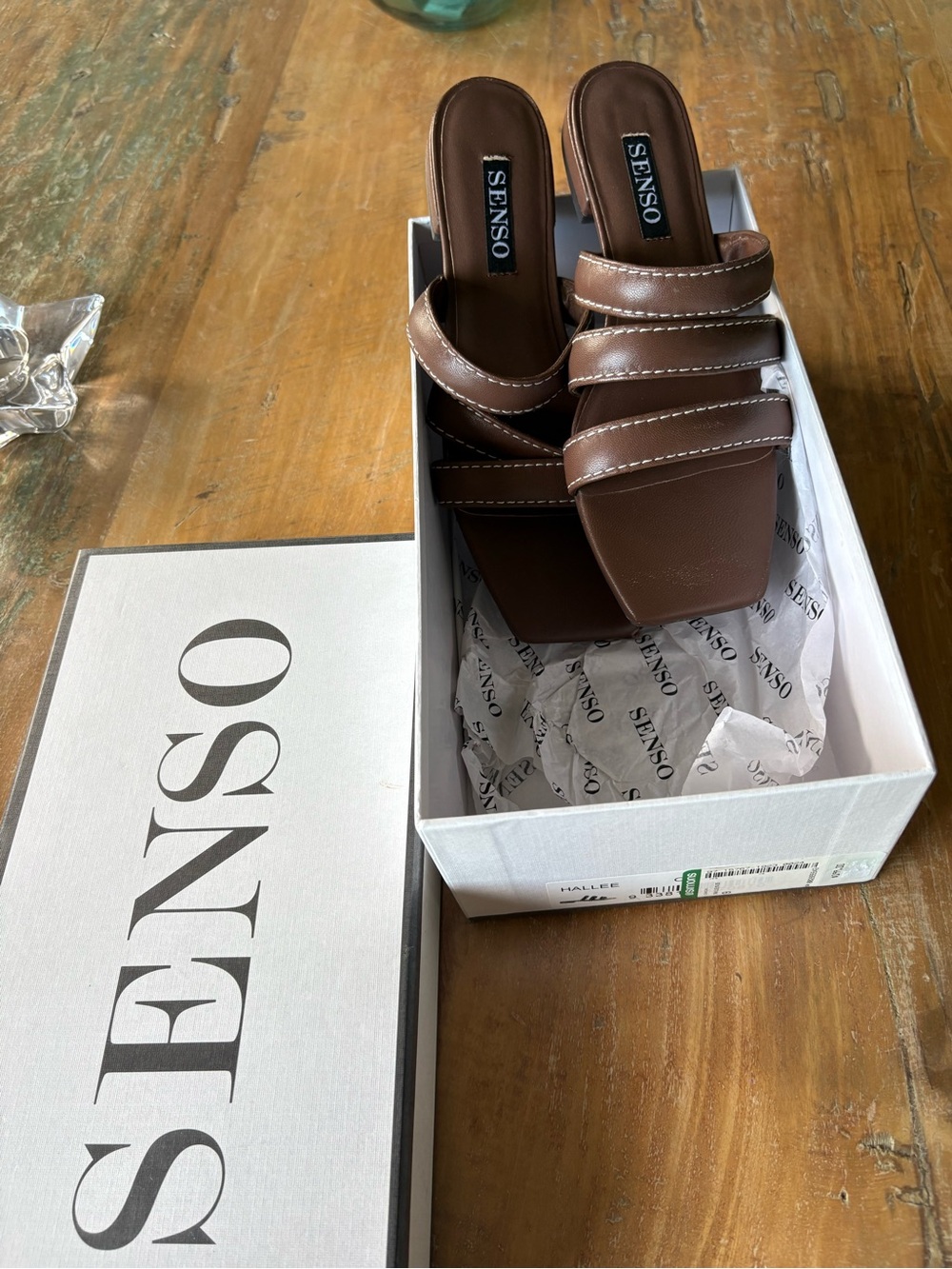 SENSO Brown Leather Multi-Strap Slide Mules